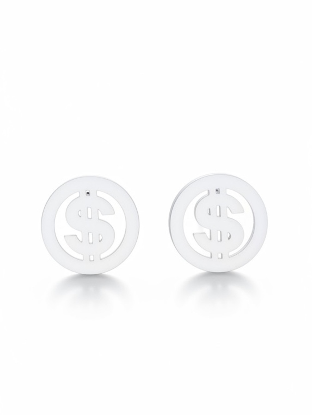 Dollar Sign Money Currency Humor Prosperity Silver Stainless Steel 1/2” Earrings